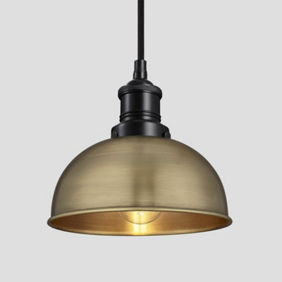 Industville Brooklyn Dome Pendant, 8 Inch, Brass, Holder Black
