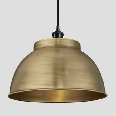 Industville Brooklyn Dome Pendant, 17 Inch, Brass, Holder Black