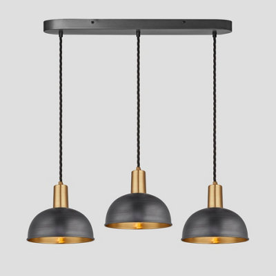 Industville Sleek Dome 3 Wire Oval Cluster Lights8 InchPewter & BrassBrass Holder from B&Q