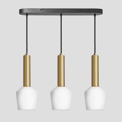 Industville Sleek Cylinder Opal Glass Schoolhouse 3 Wire Oval Cluster Lights5.5 InchWhiteBrass Holder from B&Q