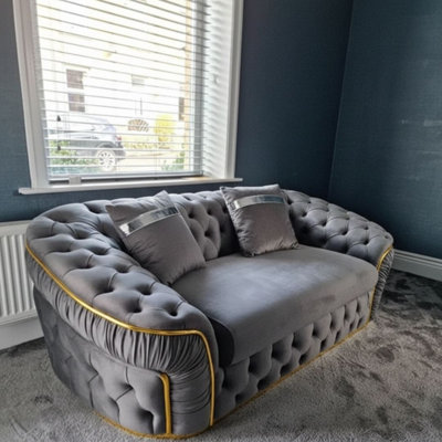 Stratus Interiors Ambassador Sofa Chesterfield Toronto Gold Trim Plush VelvetFrills from B&Q