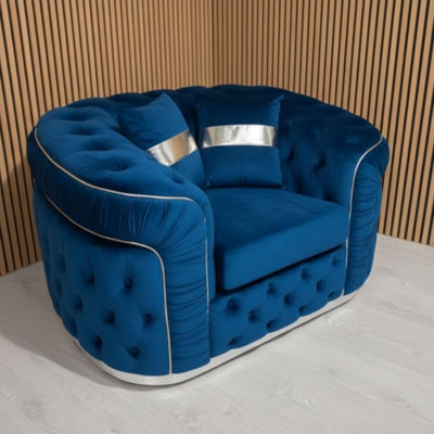 Stratus Interiors Ambassador Blue Sofa Chesterfield Toronto Silver Trim Plush No Frill from B&Q