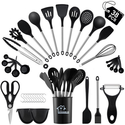  - 38 Pieces Kitchen Utensils SetBewos Silicone Cooking With SpatulaUtensil Holder And Measuring SpoonsNonstick Heat
