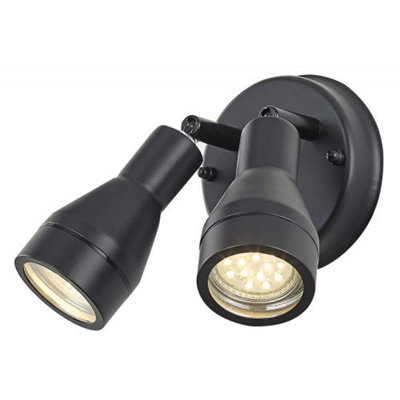 Happy Homewares Outdoor Ip44 Adjustable Double Spot Wall In Matt Light/Black