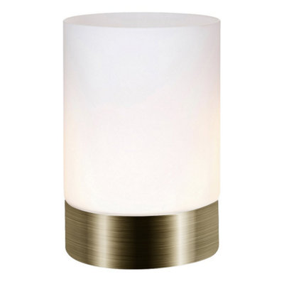 Happy Homewares Small Antique Brass Touch Dimmable Table Lamp With Frosted Glass Shade from B&Q