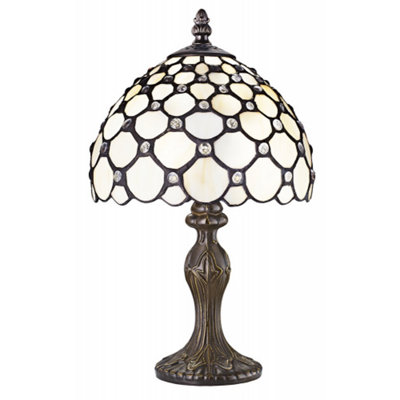 Happy Homewares Traditional Tiffany Table Lamp With Multiple Transparent Beads White