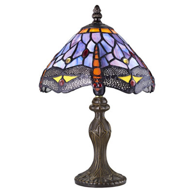B&Q -  Hand Crafted Purple Stained Glass Dragonfly Tiffany Lamp