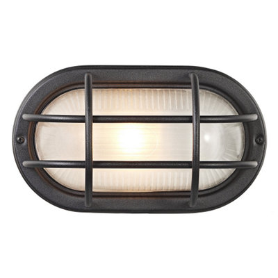 Happy Homewares Matt Black Cast Aluminium Outdoor Oval Bulkhead Wall Light from B&Q