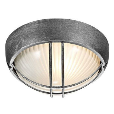 Happy Homewares Black/silver Die Cast Aluminium Outdoor Circular Bulkhead Porch Or Wall Light from B&Q