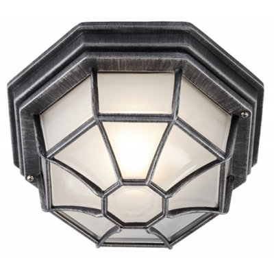 B&Q -  Traditional Hexagonal Black/silver Flush Ceiling Porch Light