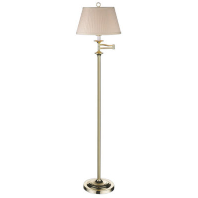 B&Q -  Traditional Polished Brass Swing Arm Floor Lamp With Cream Shade