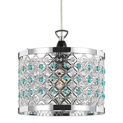 Happy Homewares Modern Sparkly Ceiling Pendant Light Shade With Clear And Teal Beads from B&Q