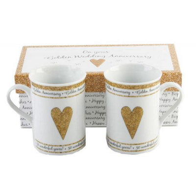 Happy Homewares Beautifully Designed 50Th Golden Anniversary Mug Set With Matching Gift Box from B&Q