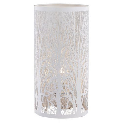 Happy Homewares White Unique And Beautiful Matt Metal Forest Design Table Lamp With Cable Switch 30Cm