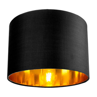 Happy Homewares Contemporary Cotton 10 Table/Pendant Lamp Shade With Shiny Inner Black/Golden