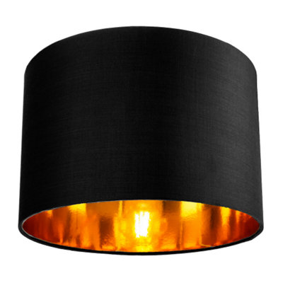 Happy Homewares Contemporary Cotton 12 Table/Pendant Lamp Shade With Shiny Inner Black/Golden