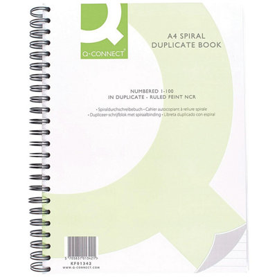 Q-Connect Feint Ruled Wirebound Duplicate Book A4 305 X 228 mm from B&Q