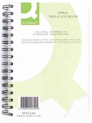Q-Connect 8X5 Inch Wire Bound Carbonless Triplicate Book from B&Q
