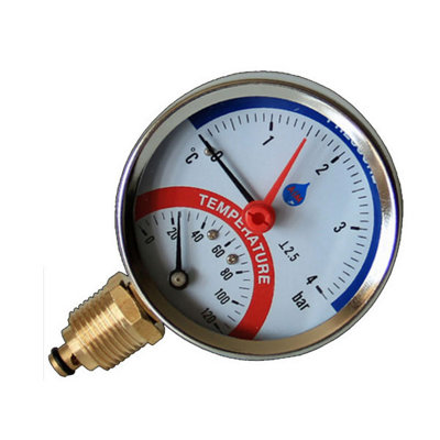 Aim 4 Bar 120C Temperature Pressure Gauge Side Entry 1/2 Inch 80mm Dial from B&Q
