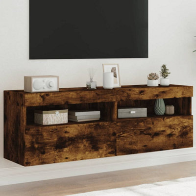 Berkfield Tv Wall Cabinets With Led Lights Pcs Smoked Oak 60X30x40 Cm Size 2