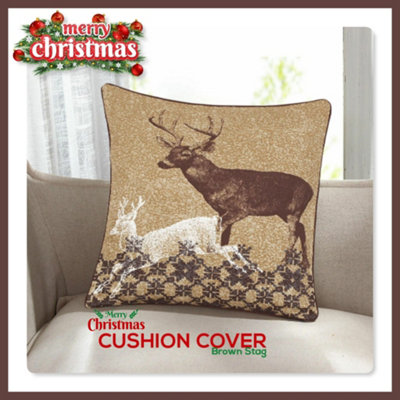 B&Q -  Christmas Cushion Cover 100% Cotton Merry Xmas Decorative Square Cushion Cases Pack Of 2