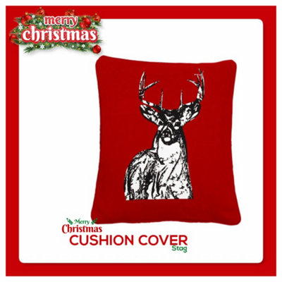 B&Q -  Christmas Cushion Cover 100% Cotton Merry Xmas Decorative Square Cushion Cases Pack Of 2