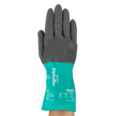 Ansell 58-270 Alphatec Chemical Resistant Nitrile Gauntlet Black/grey Size 6 from B&Q