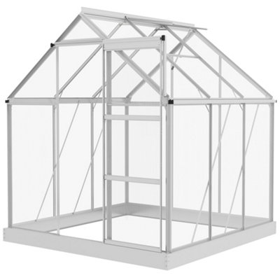 Chilli Seating Chilli 6 X 6Ft Walk-In GreenhousePolycarbonate Greenhouse With Sliding DoorWindowAluminium FrameFoundationSilver from B&Q