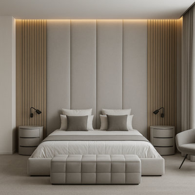 Stratus Interiors Floor To Ceiling Slatted Wall Panel Bed Frame Contemporary Design from B&Q