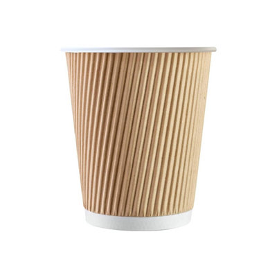 500 X Kraft 8 Ounce Ripple 3 Ply Disposable Insulated Paper Cups For Tea Coffee Cappuccino Hot Drinks from B&Q