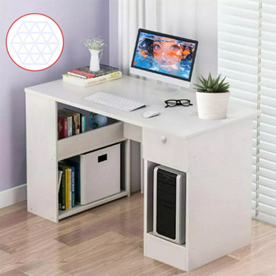 White H Shaped Gaming Computer Desk With Storage Shelves