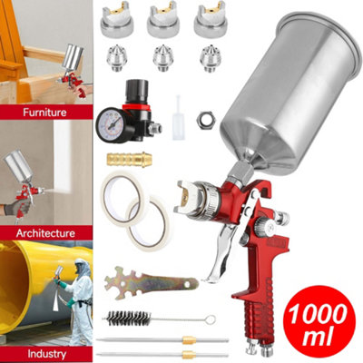 Hvlp Spray Gun Kit Gravity Feed Car Primer Paint 1.4mm 1.7mm 2.5mm Nozzle 1000Ml from B&Q