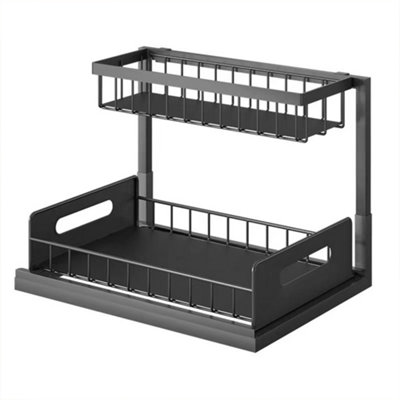 2 Tier Pull Out Basket Kitchen Under Sink Cupboard Organiser Drawer Storage Rack from B&Q