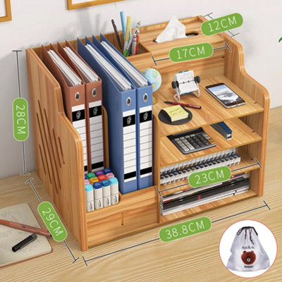Wooden Office Desk Organiser Stationary Storage Home Tidy Storage Tabletop Stand from B&Q