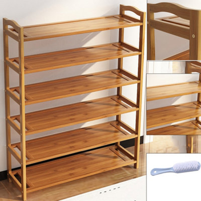 - 6 Tiers Bamboo Shoe Rack Footwear Organiser Wooden Storage Shelves Stand Uk
