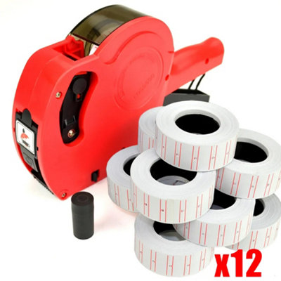  - New Price Tag Gun Pricing Labeller +12 Label Rolls Sticker Spare Ink Shop Retail