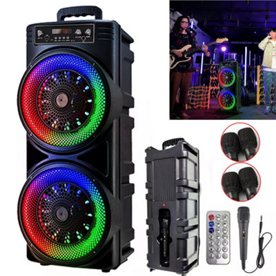  - Portable Bluetooth Party Speaker With Dual 8-Inch WoofersDynamic Rgb Lights & Wired Karaoke Mic
