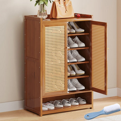 Shoe Cabinet Storage Cupboard Footwear Stand Rack Wooden Double Rattan Doors Uk from B&Q