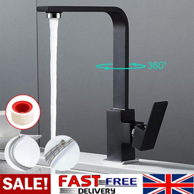  - Kitchen Sink Mixer Taps Swivel Spout Single Lever Tap Mono Modern Faucet Black