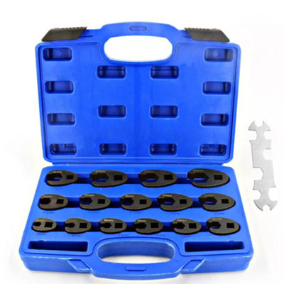 17Pc Metric Crowfoot & Flare Nut Spanner Set 8-24mm3/8" & 1/2" Dual Drive For Tight Access from B&Q