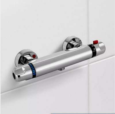Thermostatic Exposed Bar Shower Mixer Valve Tap Chrome Bottom 1/2" Outlet Modern from B&Q
