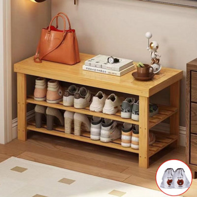 B&Q 3 Tier Bamboo Shoe Rack Bench - Hallway Storage & Seating