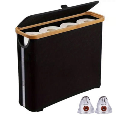 Slimline Waterproof Toilet Paper Storage Basket With Bamboo Lid from B&Q
