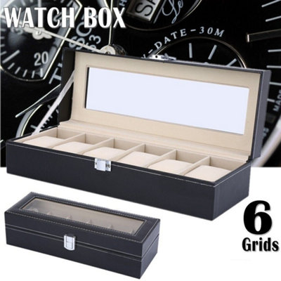  - 6 Slot Black Pu Leather Watch & Jewellery Display Storage Box