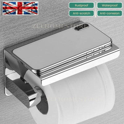 Stainless Steel Wall Mounted Toilet Roll Holder With Shelf & Mobile Phone Storage from B&Q