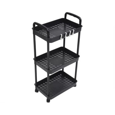 Black 3-Tier Rolling Storage Trolley Cart Kitchen Bathroom Utility Organiser Rack from B&Q