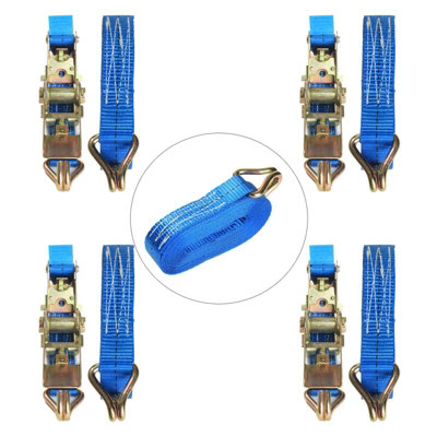 Heavy Duty Ratchet Tie Down Straps 4 Pack 5M X 25mm Blue 500Kg Wll J Hooks from B&Q