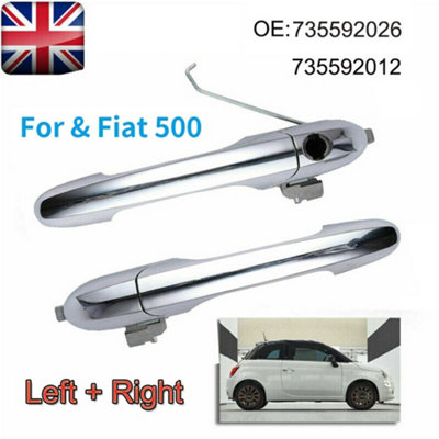  - Pair Of Chrome Outer Door Handles For Fiat 500 (Left & Right)Oem 735592012/735592026
