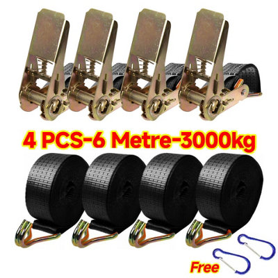 4 Pack Heavy Duty 6M X 25mm Ratchet Straps3000Kg Tie Down Lashing For Cargo from B&Q