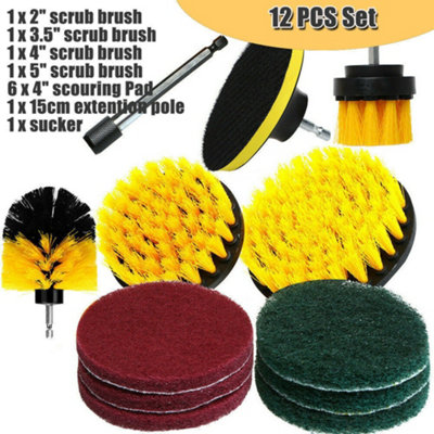 - 12 Piece Drill Brush & Scouring Pad SetPower Scrubbing Attachment For GroutTileBathroom & Car